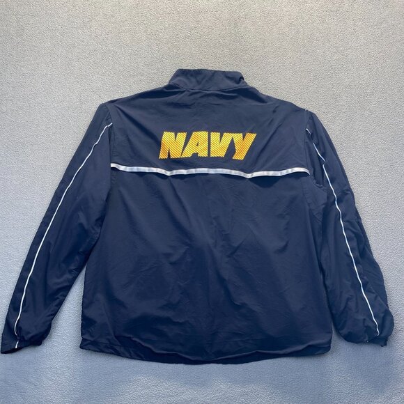 Vintage Navy SND Manufacturing Full Zip Reflective Windbreaker Jacket Men Large - Picture 2 of 9